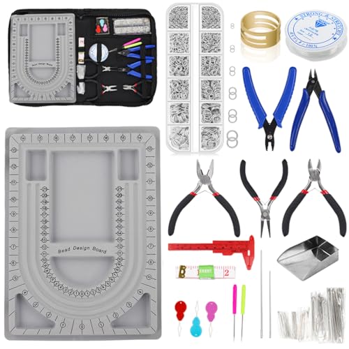 Bead Boards Jewelry Making Supplies for Adult Bead Tray Necklace Design Board Bead Bracelet Making Kit Jewelry Repair Kit Beading Supplies Beading Mat Jewelry Tools with Pliers