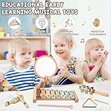 LOOIKOOS Baby Musical Instruments for Kids Montessori Music Toys for Toddlers 1-3,Neutral Colors Wooden Percussion Instruments Set with Modern Boho Xylophone for Kid Preschool Educational 3+