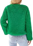 PRETTYGARDEN Women's 2025 Winter Coats Fleece Cropped Jacket Faux Fur Long Sleeve Pockets Shaggy Warm Outerwear Fall Clothes (Green,Large)