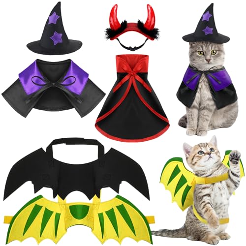Reginary 6 Pieces Halloween Cat Pet Costume Dogs Kitten Outfits Witch Devil Vampire Bat Cloak Wings Dragon Wing Devil Hat Clothes Kitten Small Puppy Outfit for Halloween Party Pet Cosplay(Star)