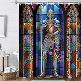 TPMDFC Medieval Shower Curtain, 72x72 inch Polyester, Medieval Knight Stained Glass Bathroom Shower Curtains Decor Set with 12 Hooks YLOKTP0834