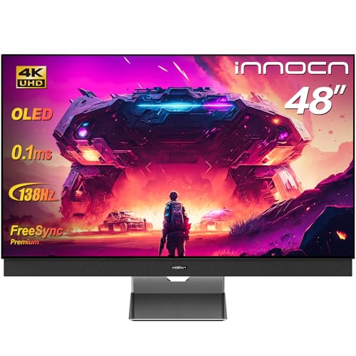 INNOCN 48" OLED Gaming Monitor 4K 138Hz UHD HDMI 2.1 USB Type C Computer Monitor FreeSync Premium Pro, 100% sRGB, 10Bits, HDR 10, Built-in Stereo Speakers, VESA Mountable, Black