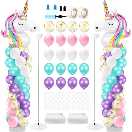 Kasyat 2 Set Unicorn Balloon Column Stand Kit with Adjustable Balloon Arch Kit Unicorn Party Supplies for Girls Wedding Baby Shower Birthday Party Supplies