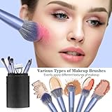 Makeup Brush Set, 17PCs Makeup Brushes with Foundation Eyebrow Blending Concealer Blush Eyeshadow Contour Lash Powder Brush, Make Up Brushes Kit with Organizer Travel Case (Medium, Blue)