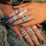 17 MILE 82 Pcs Vintage Silver Knuckle Rings Set for Women, Bohemian Stackable Joint Finger Rings, Retro Stone Crystal Stacking Midi Rings Pack (Silver)