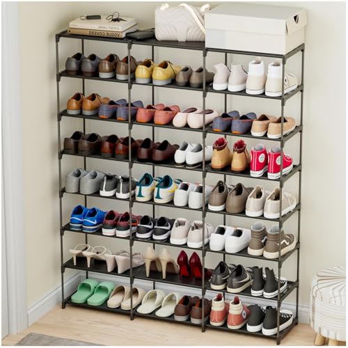 SMILHELTD Shoe Rack 3 Row 8 Tier 40-60 Pairs Shoes Boots with Plastic Plate Home Storage Organizer Shelf Entryway Hallway Closet Garage Front Doorway Shoes Tower