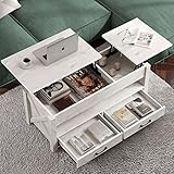 Seventable Coffee Table, 47.2" Lift Top Coffee Table with 2 Storage Drawers and Hidden Compartment, Retro Center Table with Wooden Lift Tabletop for Living Room, Gray