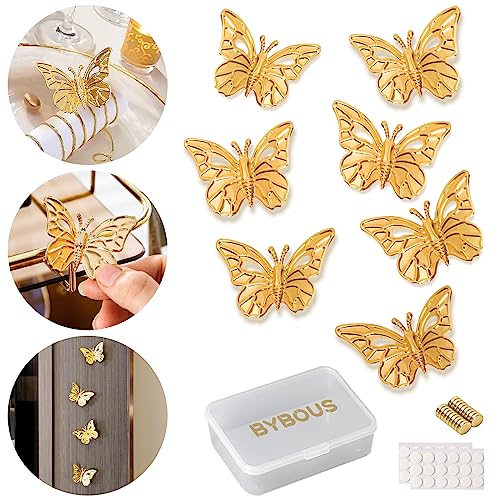 BYBOUS 18Pcs Gold Butterfly Decoration, 3D Butterfly Wall Decals Removable Refrigerator Magnets Stickers Decor Birthday Party Decorations Kids Girls Baby Home Bedroom Bathroom Livin (18 Pcs Butterfly)