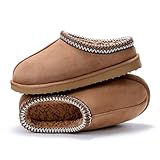 Gdazzio Women's Slippers Fuzzy Cozy Short Ankle Shoes Indoor and Outdoor Mules Furry Warm House Slippers for Woman Cute Fluffy Clogs Chestnut