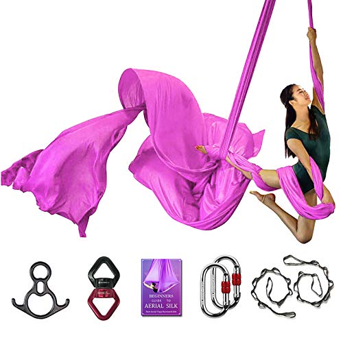 Aerial Silks Deluxe Equipment Set for Aerial Yoga, Aerial Yoga Hammock, Aerial Acrobatic,Circus Arts, Aerial Dance(L:10m W:2.8m (Sakura Pink)