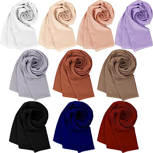 Beieverluck 10 Pieces Chiffon Hijab Head Scarf for Women Solid Color Chiffon Long Scarf Shawls and Wraps Lightweight, 10 Colors