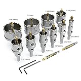 ASNOMY 12PCS TCT Hole Saw Kit for Hard Metal, 5/8"-2-1/8" Inch Tungsten Carbide Tipped Hole Cutter Set with Titanium-Plated Pilot Drill bit for Metal, Stainless Steel, Iron, Wood, Plastic