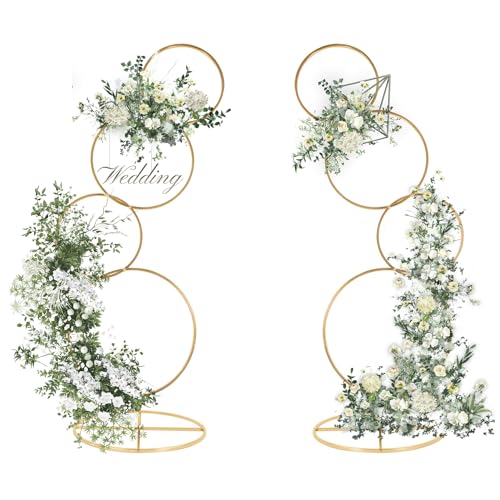 Gold Arch Backdrop Stand 5Ft Wedding Round Hoop Backdrop Stand, 4 Tier Floral Balloon Arch Stand for Wedding Centerpiece Baby Shower Birthday Ceremony Background Decoration