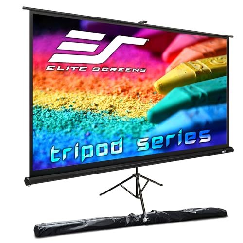 Elite Screens Tripod Projector Screen, 120-inch Adjustable Multi Aspect Ratio 16:9 Portable Manual Pull Up Front Projection, T120UWH - Black Case - US Based Company 2-YEAR WARRANTY