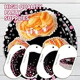 96Pcs Hot Pink and Black Party Supplies 350GSM Hot Pink Dots on Black Party Plates and Napkins Black and Pink Birthday Tableware Sets for Bachelorette Birthday Wedding Party Decorations,Serves 24