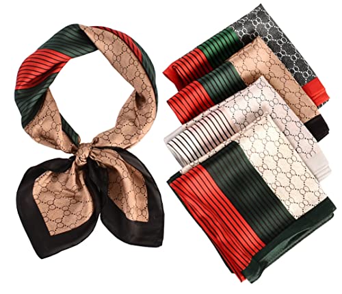 FYLuoke 4 Pcs 27.5 Inch Head Scarf Silk Bandana Satin Hair Scarf Square Neck Scarf for Women Girls (C-01)