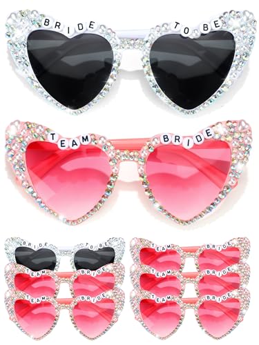 Mootycapa 6 Pcs Bride Sunglasses Bachelorette Sunglasses Party Favors for Bridesmaids for Wedding Party Bride to Be Gifts(White, Pink, Team Bride)