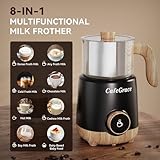 CafeGrace 8-IN-1 Milk Frother and Steamer, 21oz/600ml Split Stainless Steel Automatic Hot and Cold Foam Maker and Milk Steamer for Latte, Cappuccino, Macchiato, Hot Chocolate, Hot Milk