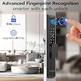 Sliding Glass Door Lock, Anweller Smart Fingerprint Code Keypad RFID Bluetooth App Electronic Digital Biometric Safety Patio Door Double Hook Mortise Lock Set with Handle