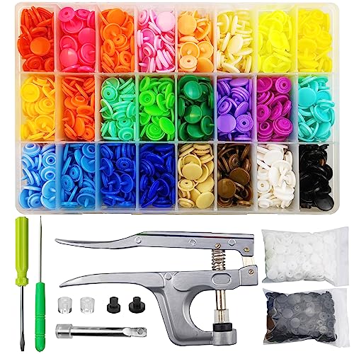 TmppDeco Plastic Snaps with Snap Pliers, 460 Sets 24-Colors Snap Buttons for Sewing, Snap Fasteners Kit for Sewing, Clothing, Crafting