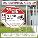 Security Alert 24 Hour Video Surveillance Sign All Activities Are Monitored, Rustproof Aluminum Yard Sign with Stake, Reflective Metal Sign, CCTV Warning Sign Outdoor, Red, 10 x 10 inch, 2 Pcs