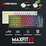 FANTECH MAXFIT67 3-Mode Custom Mechanical Gaming Keyboard RGB Backlit, 65% (67-Key) Hot Swappable Type-C Wired South Facing Mechanical Keyboard, Yellow Switch, White