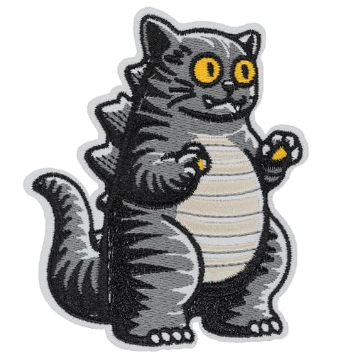 Atensils Cat Iron On Patch Dinosaur Iron On or Sew On Patches Perfect for Backpacks Jeans Jackets Hats & Clothes Cute Funny Cool Embroidered Appliques Patch