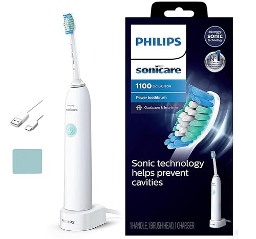 Philips Sonicare HX3411/04 DailyClean 1100 Rechargeable Electric Power Toothbrush for Adults, White with Accessories