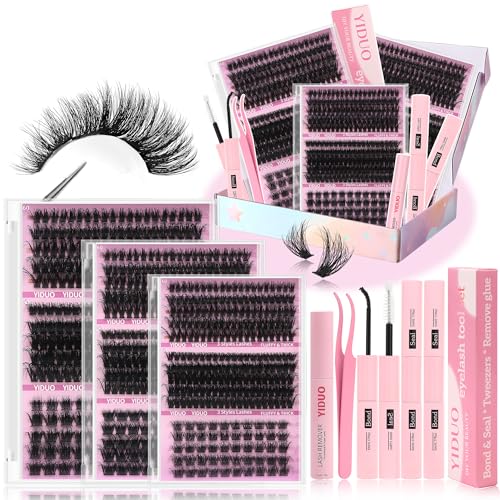 YIDUO Lashes Clusters Lash Kit Gift Packs 770Pcs with 2X Bond&Seal 5 style Mixed C-Curl False Eyelashes Extensions Faux Mink Individual Lash Wholesale Pack DIY Individual Fake Eyelashes Box