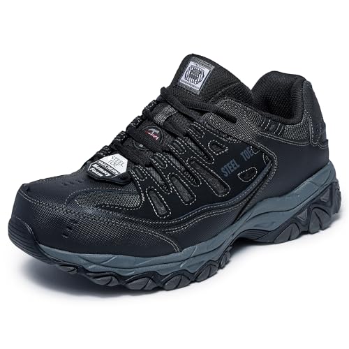 Skechers Men's Cankton Steel Toe Construction Shoe – Electrical Hazard Rated, Memory Foam, Black/Charcoal, 11 Wide