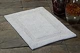 Saffron Fabs SPA Bath Rug 100% Soft Cotton, Size 36x24 Inch, Latex Spray Non-Skid Backing, Solid White Color, Textured Border, Hand Tufted, Heavy 190 GSF Weight, Machine Washable