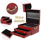 foriy Silverware Storage Box Three-Layer Wooden Silverware Chest 15x11in Flatware Storage Case with Handle and Felt Lined to Store Sterling Silver Ware Cutlery Sets for Home Restaurant