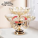 Glass Fruit Bowl Rotating Serving Plates, Crystal Fruit Basket Fruit Bowl for Kitchen Counter, 2 Layers & 5 Flower Shaped British Royal Series Fruit Bowls Home Decor, Candy Snack Appetizer Platter