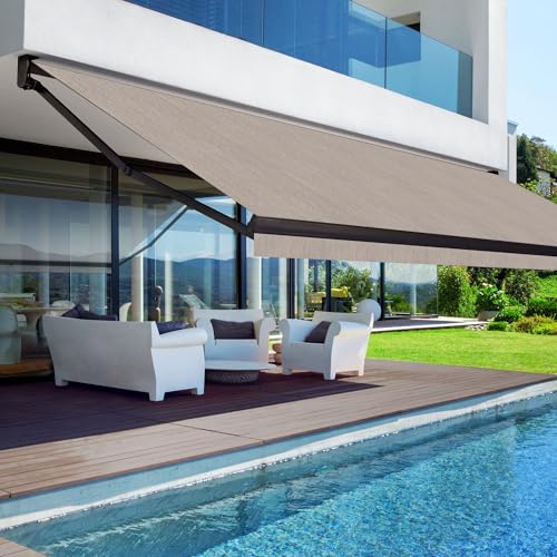 Multiple Awnings - Motorized Awning Outdoor Retractable with Black Structure,15 Electrical Cord, Remote Control & Wind Sensor, UV Protected Awning for Home & Patio (14W x 10L FT) - Rain