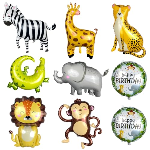 GELOUBO Zoo Monkey Lion Giraffe Leopard Zebra Foil Balloon Baby Shower Birthday Decorations,Jungle Animal Party Supplies Decoration Elephant Crocodile safari foil balloon(Animal foil set)