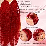 Rovess Red Curly Wig Deep Wave Lace Front Wig Human Hair HD Transparent Lace Frontal Wig Human Hair Red Wig 200% Density 13X6 Red Lace Front Wigs Human Hair Pre Plucked Wigs for Women Red Wigs 28 Inch