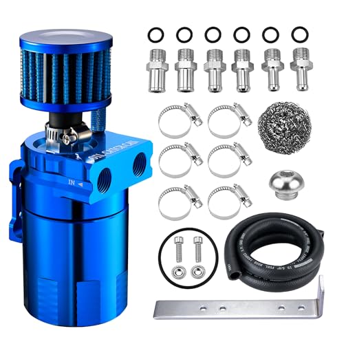 EVIL ENERGY Oil Catch Can, 300ML Baffled Oil Can with Breather Filter, Universal Aluminum Air Oil Separator Breather Tank with 3/8" ID 5FT NBR Fuel Hose Kit