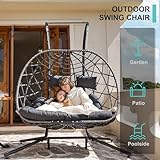 SWITTE Double Egg Swing Chair with Stand, 2 Person Outdoor Indoor Hammock Hanging Chair with Cushion for Patio Living Room 550 LBS Capacity-Dark Grey