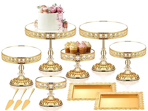 LEIFEOSH 12-Piece Gold Cake Stand Set, Vintage Cake Stand with Crystal Edge and Cupcake Display Tray, Dessert Table Display Set for Wedding Party, Baby Shower, Anniversary Celebration