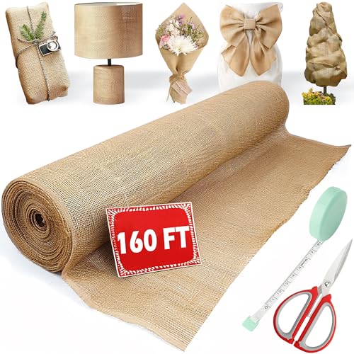 Koretech 40" x 160ft Burlap Roll Multipurpose Burlap Tree Wrap, High Density Jute Fiber, Natural Burlap Color, Rustic Pattern
