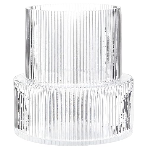 YANWE1 Ribbed Glass Vase, Flower Vase, Fluted Clear Vases for Flowers, Modern Vases for Living Room, Dining Table, Entryway, Shelf, Wedding, Office, Coffee Table, Birthday, 7.5 Inches