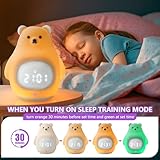 GANGULITO Smart Kids Alarm Clock Lamp App Control Toddler Sleep Trainer with Green Night Light All-in-one OK to Wake Rechargeable (Silicone White Teddy Bear)