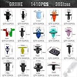 Griine 1725 Pcs Bumper Clips Car Retainer Clips & Auto Fasteners Assortment Plastic Push Rivets Fender Clips - 35 Most Popular Sizes Door Trim Panel Clip Set for Toyota GM Ford Honda Chevy