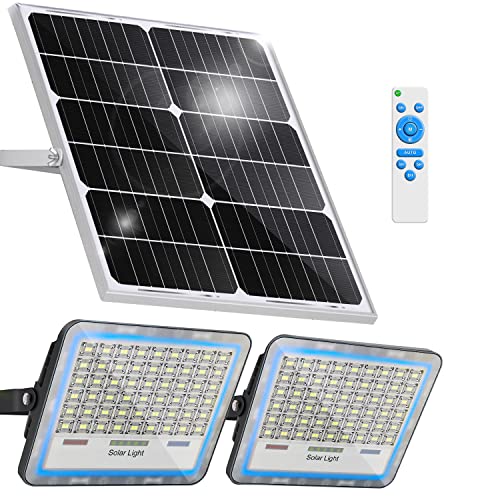 Gebosun 2-Pack 100W LED Solar Flood Light, Remote Controlled, Dusk to Dawn, 13,000Lumen, 6000K, IP67 Waterproof, Wall-Mounted & Pole-Mounted, Perfect for Barn, Warehouse, Backyard and Garden