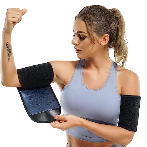 Wonderience Women & Men Neoprene Arm Trimmers Slimming Compression Sleeve Sauna Sweat Band for Workout (Blue, One Size)