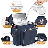 Picnic Backpack for 4,Picnic Basket Set,Leakproof Picnic Bag,Beach Cooler Backpack with Insulated Cooler Wine Pouch,Picnic Blanket, Double Deck Picnic Backpack for Beach,Camping,Park(BrushedKhaki)