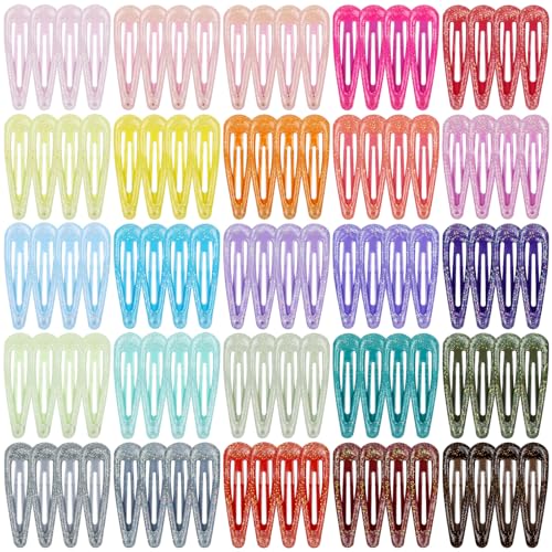Cinaci 100pcs in 25 Candy Colors 5cm/2" Glitter Metal Snap Hair Clips Non-slip Hair Barrettes Bang Holders for Baby Girls Toddlers Kids Teens