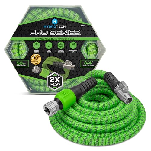 HydroTech 50 ft Expandable Garden Hose - Pro Series, 2x Max Flow, 3/4" No-Kink Flexibility, Lightweight Hose for Lawn, Garden, Car Washing, Deck and Patio Cleaning