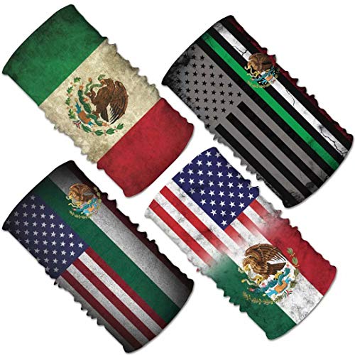 HSELOGI 4Pcs Men&Women USA Mexico Flag Magic Headwear Neck Gaiter Tube Scarf Headbands Bandana Balaclava for Outdoor Running Cycling Skating Work Out