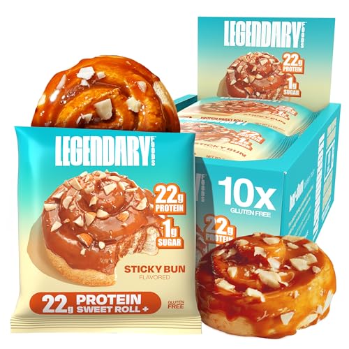 Legendary Foods 22g Protein Sweet Roll - Sticky Bun Caramel Flavor – Premium High Protein Snack Cakes, Low Carb Meal Replacement, Gluten Free & Keto Friendly Rolls, No Added Sugar, Diabetic Friendly – 10-Pack